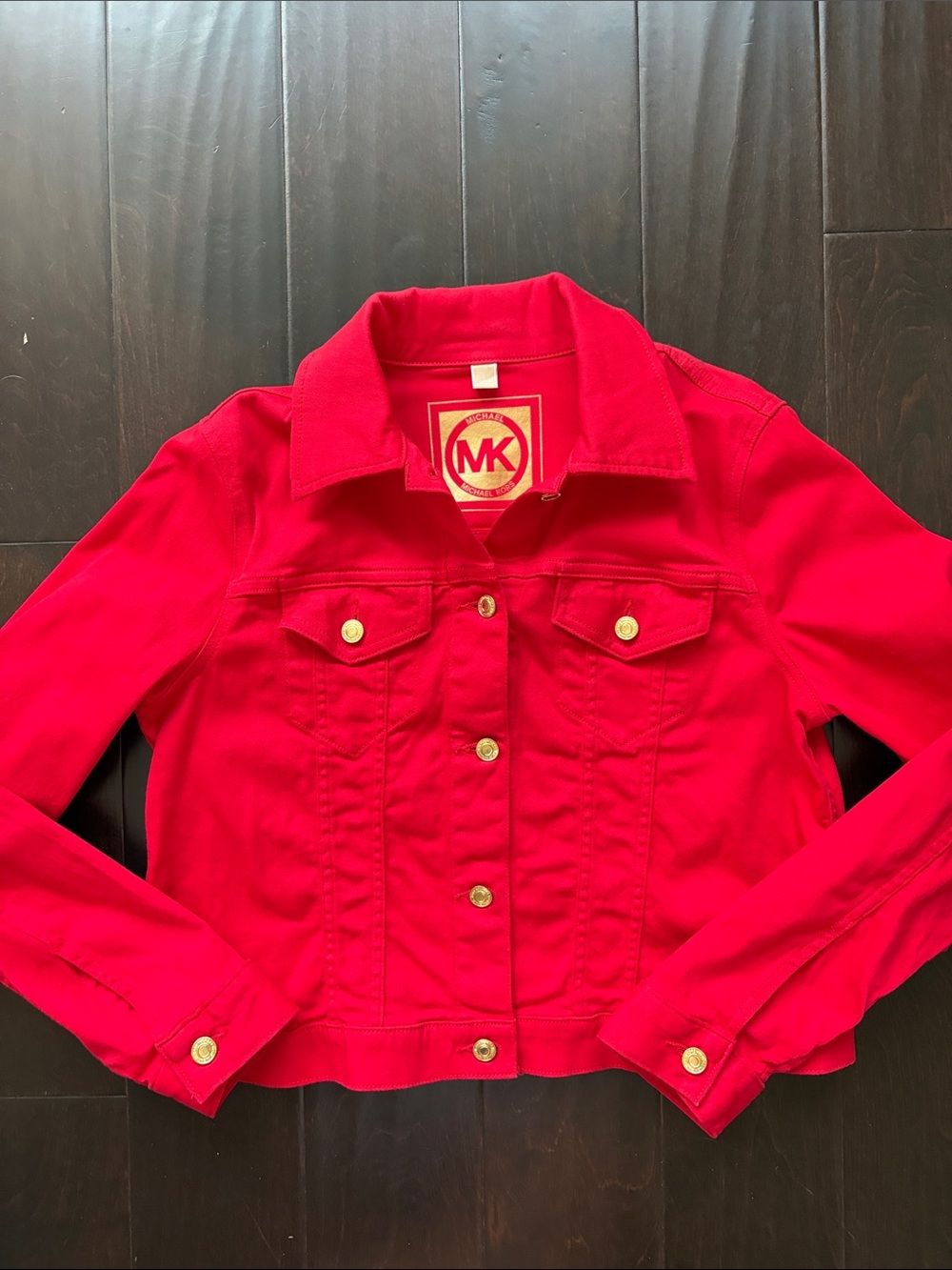 Michael Kors Vibrant Red Cropped Trucker Jacket